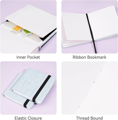 Lightwish Square Watercolor Journal,100% Cotton,300gsm/140lb,Acid-Free,24 Sheets Hot Press Watecolor Paper Sketchbook for Artists Adults Students,4.7 * 4.7 Inches