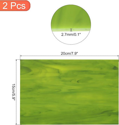 MECCANIXITY 2 Pcs Stained Glass Sheet Mosaic Tile 7.9 Inch x 5.9 Inch Green Stained Glass Sheets for Crafts DIY Art Project