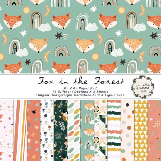 Woodland Animal Print Scrapbook Paper Pad, 6x6 inches, 24 Sheets, Earth Tones, Square, Single-Sided, Perfect for Scrapbooking