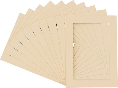 Pack of Ten 8x10 Mats Bevel Cut for 6x8 Photos - Acid Free Cream Precut Matboards for Pictures, Photos, Framing - 4-ply Thickness