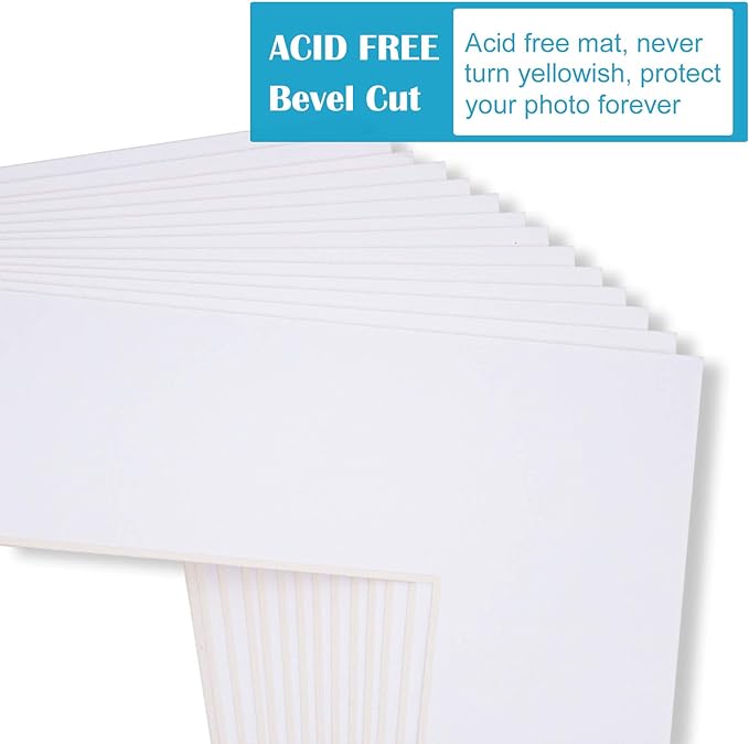 Egofine Pack of 25 White Mat Board Pre-Cut 8x10 Picture Mat for 5x7 Photo with White Core Bevel Cut Mattes Sets. Includes 25 High Premier Acid Free Mats & 25 Backing Board & 25 Clear Bags