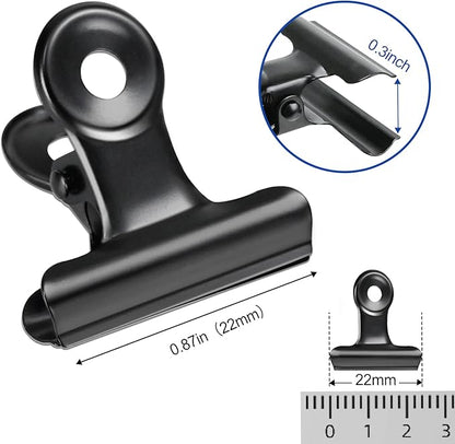 30 Pack Bulldog Clips 0.87 Inch Small Hinge Paper Clips Metal Hinge Clips for Crafts, Food Bags, Drawings, Photos at Home Kitchen & Office Usage, Black, 22mm