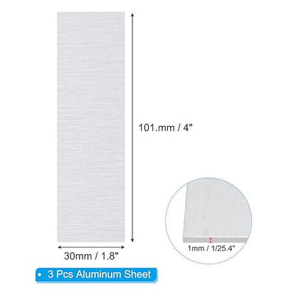 PATIKIL 6061 T651 Aluminum Sheet Metal 4 x 1.18 x 1/25.4(0.04") Inch 3Pcs Flat Plain Aluminum Plate Covered Stock with Protective Film, Heat Rectangle 1MM for Lndustry Crafting