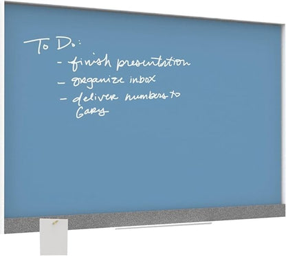 U Brands Magnetic Glass Dry-Erase Board, 24" X 18" Inches, Blue Surface, White Aluminum Frame