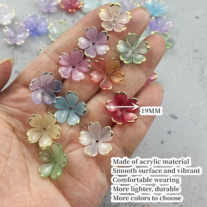 100pcs Acrylic Flower Beads, 19mm Cherry Blossom Plastic Gradient Flower Spacer Beads for DIY Crafts Bracelet Necklace Earrings Jewelry Making(Yellow)