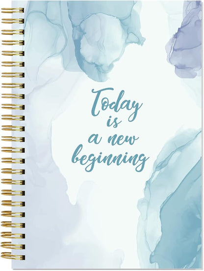 A5 Blank Notebook - 70 Sheets/140 Pages Blank Paper Notebook, 100 GSM Thick White Paper, 5.8" x 8.3" Spiral Blank Journal, Blue Watercolor