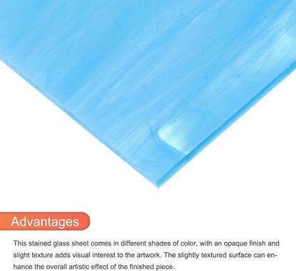 MECCANIXITY 2 Pcs Stained Glass Sheet Mosaic Tile 7.9 Inch x 5.9 Inch Pale Blue Stained Glass Sheets for Crafts DIY Art Project