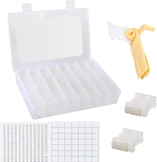 Embroidery Floss Organizer, Cross Stitch Thread Storage Box Tools - Bobbin Winder, 1 Removable 24 Compartments with 40 Hard Plastic Floss Bobbins and Stickers for Craft DIY Embroidery Sewing Storage