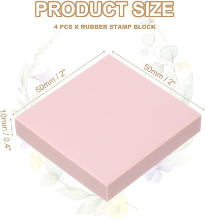 PATIKIL 4Pcs 2X2" Rubber Carving Blocks, Soft Linoleum Art Carving Block Square Crafts Stamp Making for Printmaking Stamps Carving Supplies, Pink