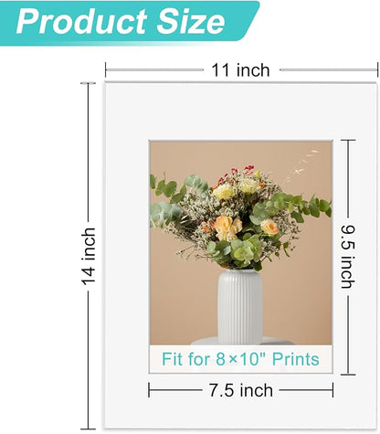 Phinus 8 Pack Picture Mats for Frames, Acid Free 11x14 Matted to 8x10, Picture Frame Mats for Pictures, Watercolor, Artwork and Prints (White)