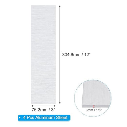 PATIKIL 6061 T651 Aluminum Sheet Metal 12 x 3 x 1/8(0.125") Inch 4Pcs Flat Plain Aluminum Plate Covered Stock with Protective Film, Heat Rectangle 3MM for Lndustry Crafting