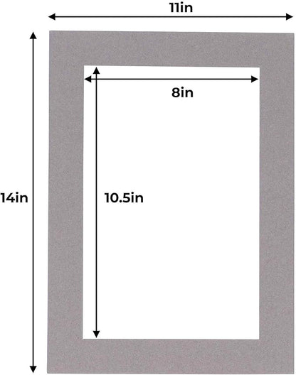11x14 Mat for 8.5x11 Photo - Precut Charcoal Picture Matboard for Frames 11 x 14 Inches - Bevel Cut Matte to Display Art 8.5 x 11 Inches - Acid Free Pack of 100 MATS with Backing Boards & Clear Bags