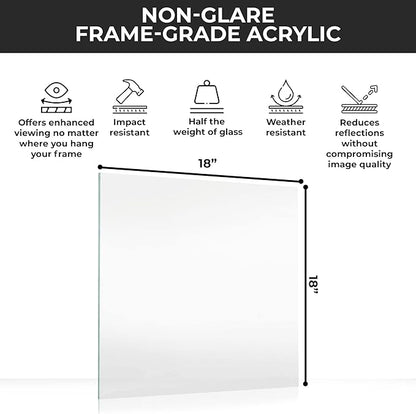 Non-Glare Acrylic Replacement for 18x18 Picture Frame, Replacement Plexiglass for 18x18 Photo Frame, UV-Resistant Non-Glare Acrylic Cover Sheet