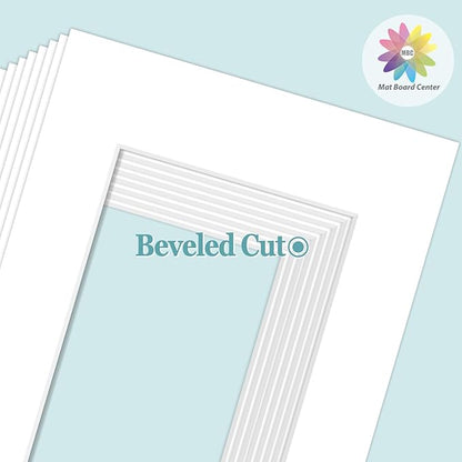 MBC Mat Board Center, 10 Pack 11X14 for 8X12 White Picture Mats Frame Mattes, Bevel Cut, Acid Free, 4-Ply Thickness