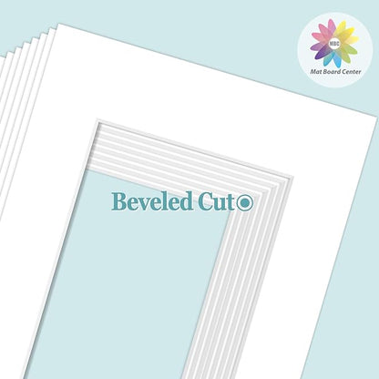 MBC Mat Board Center, 10 Pack 5x7 for 3.5x5 White Picture Mats Frame Mattes, Bevel Cut, Acid Free, 4-ply Thickness