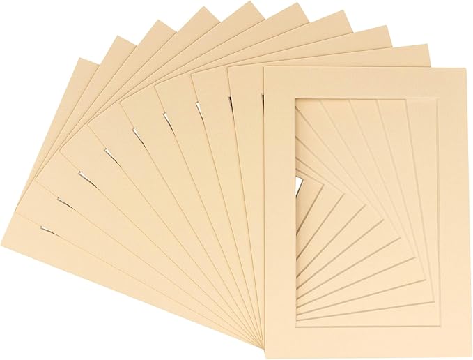 Pack of 25 Acid Free 8x10 Mats Bevel Cut for 6x8 Photos - Beige Precut Matboards For Pictures, Photos, Framing - 4-ply Thickness