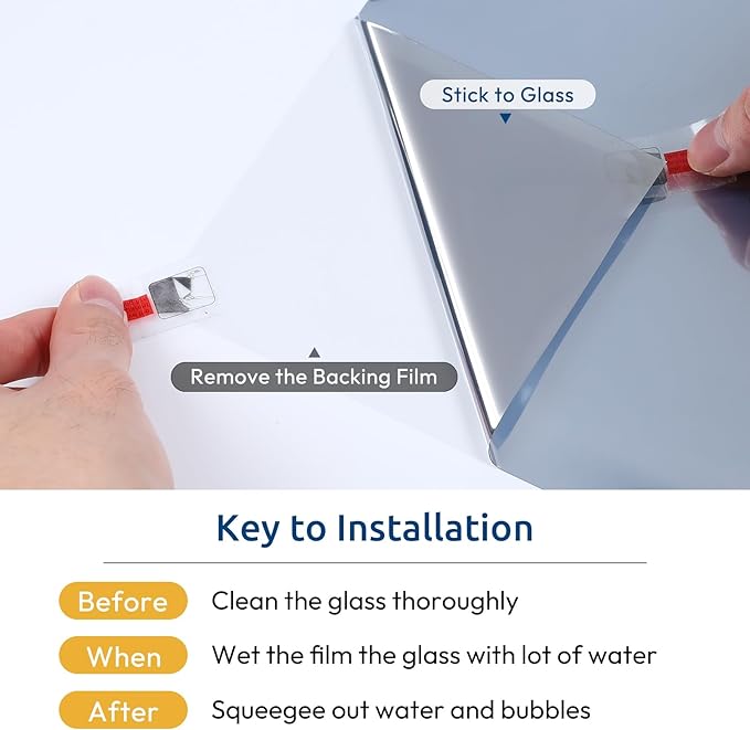 rabbitgoo Window Privacy Film One Way Window Tint for Home, Removable Reflective Heat Sun Blocking Anti UV Glass Door Covering, Mirror Tinting Film House Office, 35.4 in X 13.1 Feet, Silver