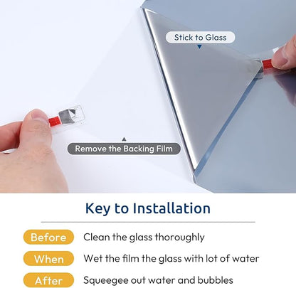 rabbitgoo Window Privacy Film One Way Window Tint for Home, Removable Reflective Heat Sun Blocking Anti UV Glass Door Covering, Mirror Tinting Film House Office, 35.4 in X 32.8 Feet, Silver