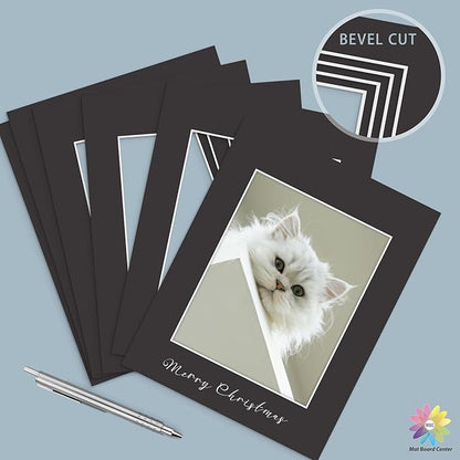 Mat Board Center, Pack of 25, 11x14 for 8x10 Black Mats - Acid Free, 4-ply Thickness, White Core - for Pictures, Photos, Framing