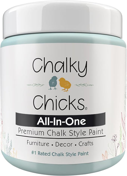 Chalky Chicks All-in-One Chalk Paint for Furniture or Cabinet - 4Fl Oz - Matte Finish Cancun Blue (Light Blue) for Metal, Wood Furniture Paint - No Sanding All-in-One for Home Decor & Crafts, USA Made