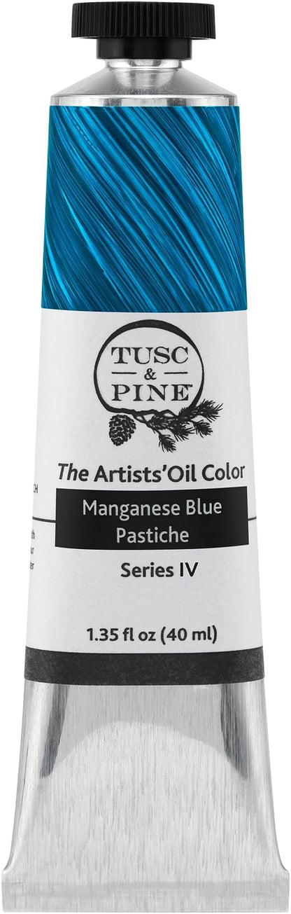 Tusc & Pine Artist Oil Paint - Manganese Blue Pastiche, 40 ml, Non-Yellowing, Rich & Creamy Consistency, Maximum Pigment Load, Small Batch Milled Oil Paints Made in the USA for Professional Artists