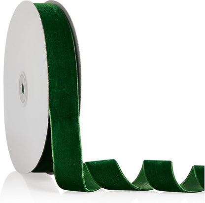 1" X 20 Yards Emerald Green Velvet Ribbon for Christmas Tree Wreath Decoration Handmade Crafts Ornaments Gift Wrapping & Bow Making