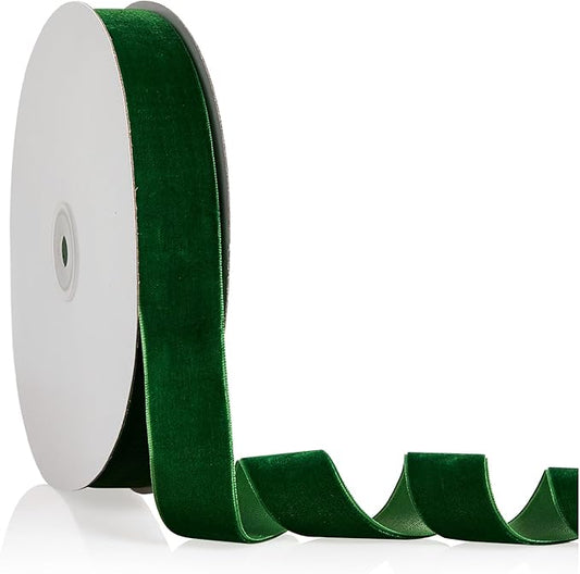 1" X 20 Yards Emerald Green Velvet Ribbon for Christmas Tree Wreath Decoration Handmade Crafts Ornaments Gift Wrapping & Bow Making
