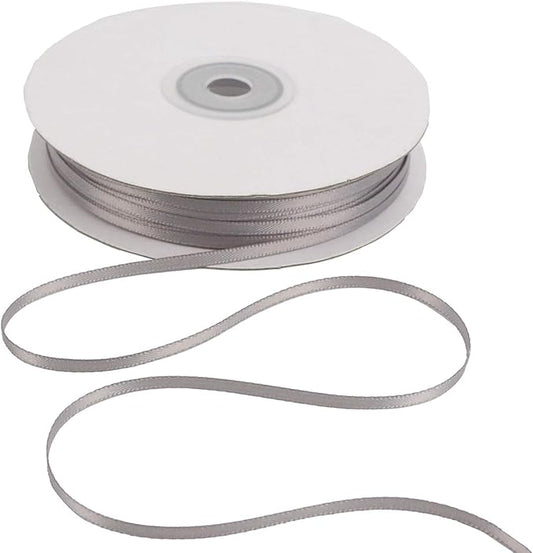 HUIHUANG Thin Silver Satin Ribbon 1/8 inch x 100 Yards Roll Small Thin Crafts Ribbon Double-Faced for Hanging, Sewing, Christmas, Wedding, Gift Wrapping, DIY Bows