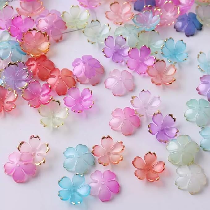 100pcs Acrylic Flower Beads, 19mm Cherry Blossom Plastic Gradient Flower Spacer Beads for DIY Crafts Bracelet Necklace Earrings Jewelry Making(Blue Purple)