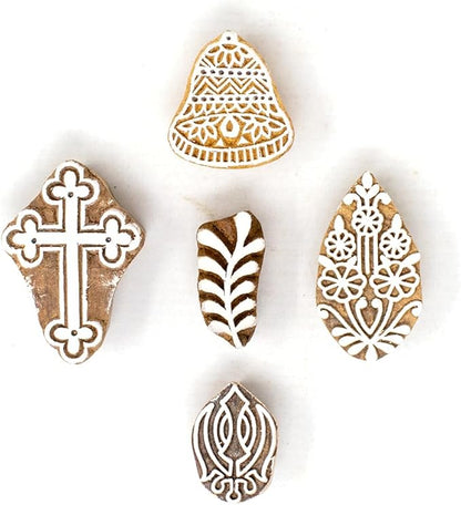 Wooden Indian Traditional Design Printing Stamps - Stamp Block for Printing Saree Border/Dresses/Craft Card Making/Scrapbook/Clay Pottery (Set of 5) Hashcart®