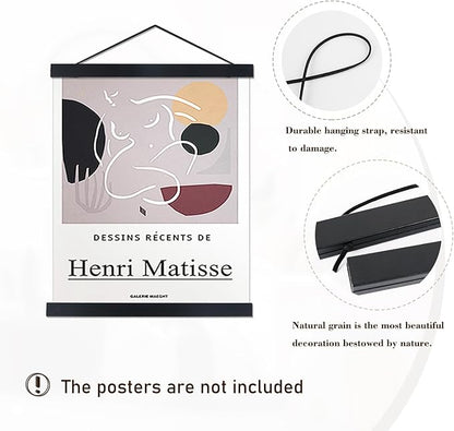 Artmag Magnetic Poster Hanger Frame, 55x36 55x30 55x60 Light Wood Wooden Magnet Canvas Artwork Print Dowel Poster Hangers Frames Hanging Kit (Black, 55")