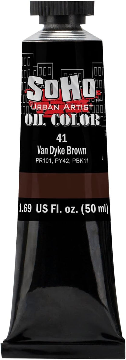 Soho Urban Artist Oil Paint - Van Dyke Brown, 50 ml Tube - Best Valued Oil Colors for Painting, Excellent Pigment Load