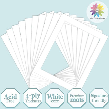 MBC MAT BOARD CENTER, 10 Pack 11X14 for 9X12 White Picture Mats Frame Mattes, Bevel Cut, Acid Free, 4-Ply Thickness