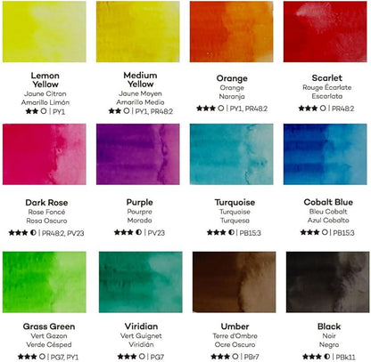 Mont Marte Watercolor Set Full Pan Signature 13pc in Tin, Vibrant, Multi-Color with Translucent Finish, Portable Watercolor Set