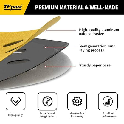 100PCS 5 Inch 80 Grit 125mm 8 Hole Sanding Discs Sandpaper - Premium Gold Round Hook and Loop for Random Orbital Sander - Ideal for Wood, Metal, Automotive