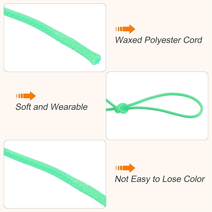 MECCANIXITY Waxed Cord 1.2mm Waxed Polyester Cord 175 Yard Wax String for Bracelet Making,Necklaces, Beading,Jewelry Making and DIY Crafts(Bright Green)
