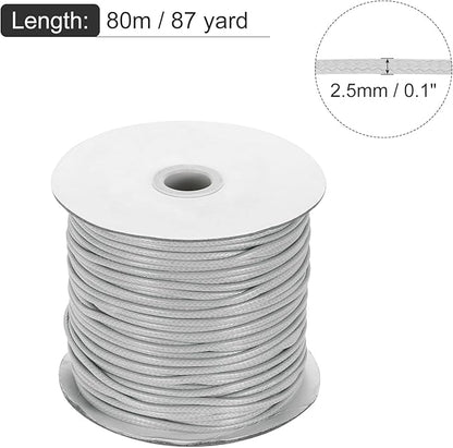 MECCANIXITY Waxed Cord 2.5mm Waxed Polyester Cord 87 Yard Wax String for Bracelet Making, Necklaces, Beading, Jewelry Making and DIY Crafts(Light Gray)