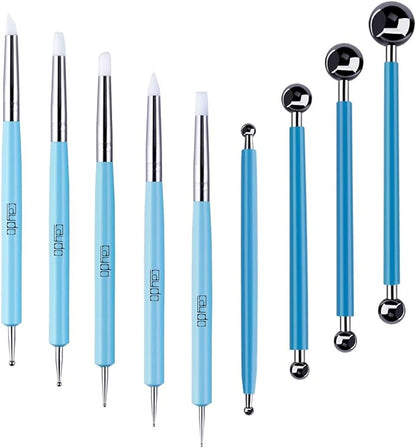 Caydo 9 Pieces Stylus Tools, 5 Pieces 2 Way Total 10 Different DIY Silicone and Ceramic Clay Indentation Tool and 4 Pieces Double-Ended Metal Ball Tools