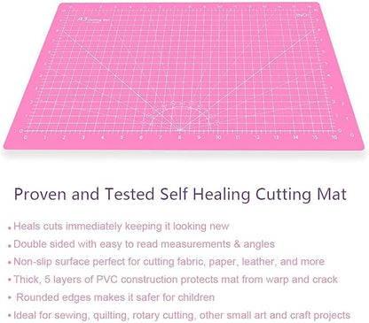 Headley Tools 18"x12" Thickened Self Healing Cutting Mat, A3 Rotary Cutting Sewing Mat for Crafts, Double Sided 5-Ply Table Cutting Board for Fabric Quilting Art Hobby Project, Pink/Purple
