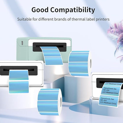 2.25"x1.25" Direct Thermal Labels, Holographic Thermal Printer Labels for Barcode, Self-Adhesive Address Shipping Thermal Label Stickers-1 Roll, 300 Labels, Holographic Blue