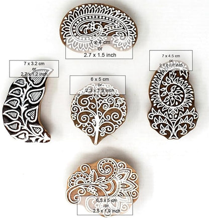 Handcarved Wooden Block Stamp for Printing Scrapbooking/Wooden Stamps for Project Designing/Fabric Textile/Clay/Pottery Craft/Tattoo | Set of 5 | Hashcart®