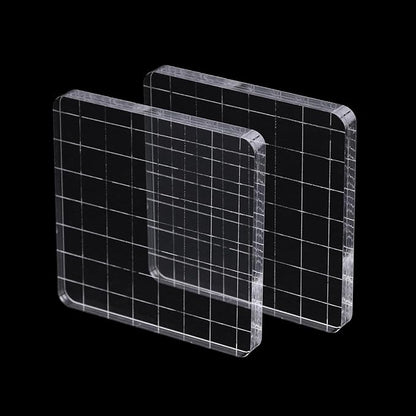 2Pcs Clear Stamp Blocks Set, 3 x 3 Inch Square Acrylic Blocks for Stamping With Grid Lines - Scrapbooking Crafts Tools