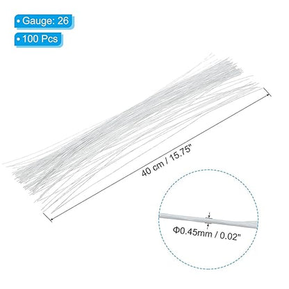 PATIKIL 26 Gauge 16" Floral Stem Wire, 100 Pcs Paper Wrapped Iron Artificial Flower Stem Accessories for DIY Bouquet Stem and Craft Decoration, White
