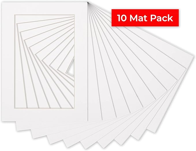 6x8 Mat for 8x10 Frame - Precut Mat Board Acid-Free White 6x8 Photo Matte Made to Fit a 8x10 Picture Frame, Premium Matboard for Family Photos, Show Kits, Art, Picture Framing, Pack of 10 Mats