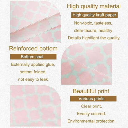 KEYYOOMY 100 Pcs Light Pink Candy Buffet Bags Small Cookie Bags Polka Dot Paper Treat Bags for Wedding Birthday Party (5 inch x 7 inch)