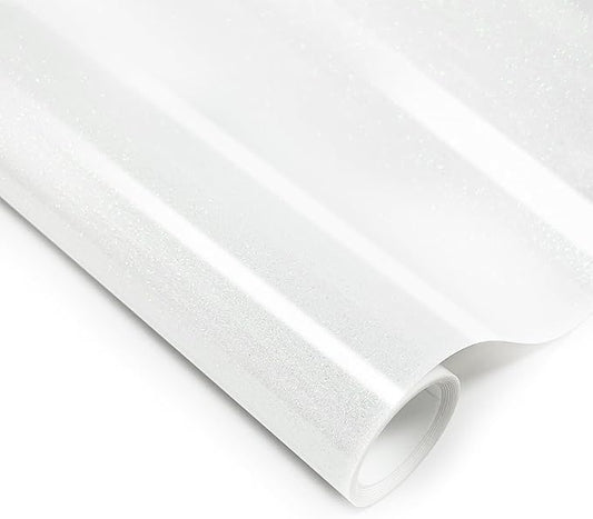 White Glitter HTV Heat Transfer Vinyl, 12" x 5ft lron on Vinyl, for T-Shirt Ironing, Vinyl HTV Easy to Cut and Weed, The Best Choice for DIY Creativity. (White, 12" x5ft)