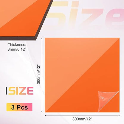 uxcell 3Pcs Acrylic Sheets 12x12 Inch Acrylic Panel 1/8 Inch-3mm Plastic Board for Picture Frames Sign Holders DIY Display Projects Craft, Clear Orange