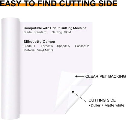 HTVRONT White Permanent Vinyl, Adhesive Vinyl Roll 12" x 40 FT for All Cutting Machine, Silhouette, Cameo Cutters, Signs, Scrapbooking, Craft, Die Cutters (Matte White)