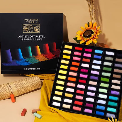 Paul Rubens Professional Soft Pastels, Handmade 72 Vibrant Colors Chalk Pastels Smooth and High Adhesion for Painting, Drawing, Blending, Crafting, Ideal Art Supplies for Artists, Beginners