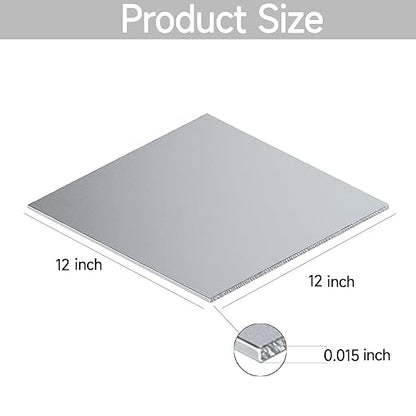 304 Stainless Steel Sheet - 2PCS 12" X 12" X 1/64" Thin Stainless Steel Plate 1/64 Inch Thickness with Protective Film Metal Sheets Stock Sheets for Kitchen DIY Crafting etc. (305 x 305 x 0.39 mm)